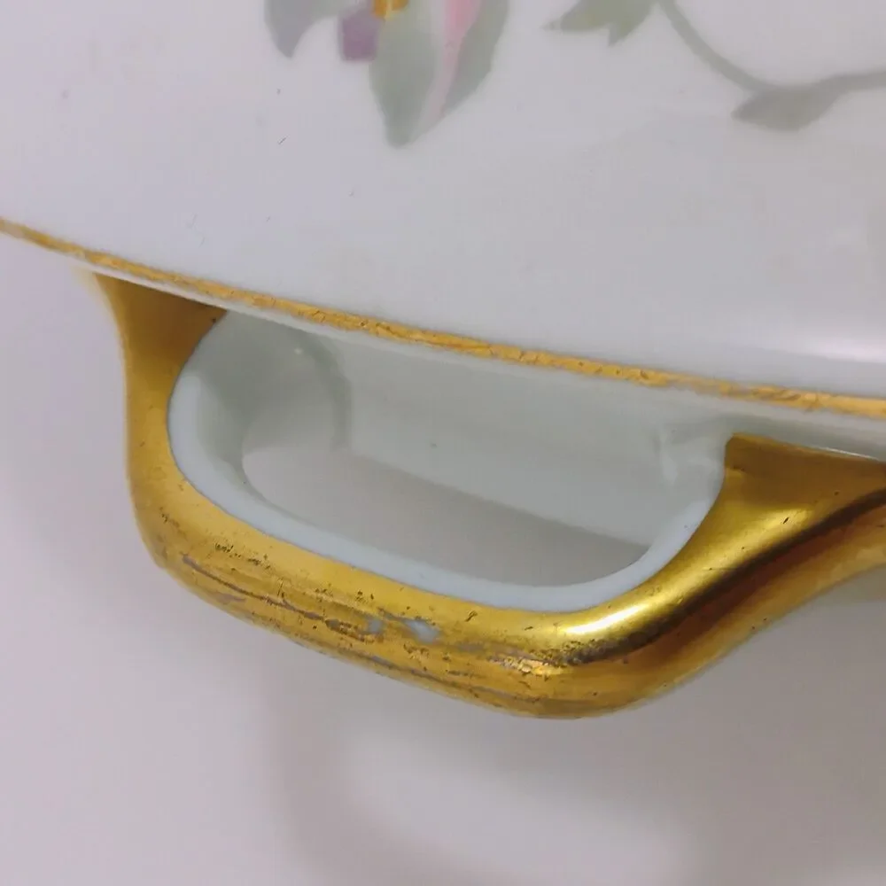 Vintage Japan Covered Vegetable Dish – Floral Pastel & Gold Trim – 8